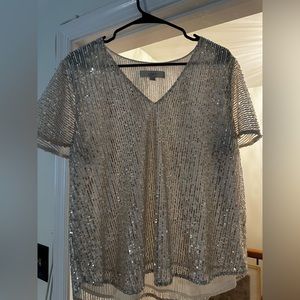 LOFT Silver Flutter Sleeve Top Size Large